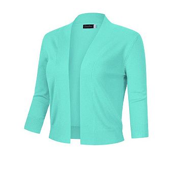 Women's 3/4 Sleeve Cropped Cardigan Sweater Open Front Lightweight Knit Short Bolero Shrugs