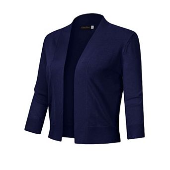 Women's 3/4 Sleeve Cropped Cardigan Sweater Open Front Lightweight Knit Short Bolero Shrugs