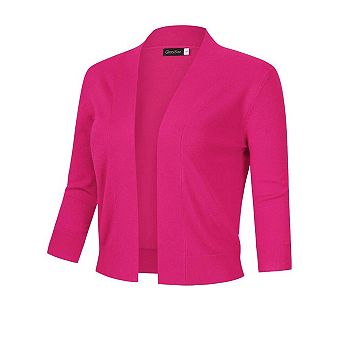 Women's 3/4 Sleeve Cropped Cardigan Sweater Open Front Lightweight Knit Short Bolero Shrugs