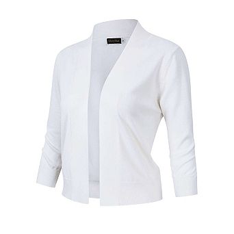Women's 3/4 Sleeve Cropped Cardigan Sweater Open Front Lightweight Knit Short Bolero Shrugs