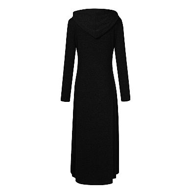 Women Long Sleeve Pullover Hoodie Dress Stripe Pocket Slim Sweatshirt Casual Maxi Dress