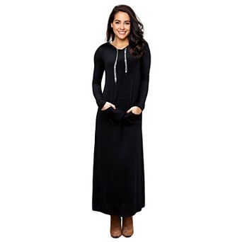 Women Long Sleeve Pullover Hoodie Dress Stripe Pocket Slim Sweatshirt Casual Maxi Dress