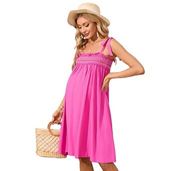 Women Maternity Summer Sleeveless Midi Dresse for Photoshoot Baby Shower Adjustable Straps Dress