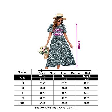 Women's Maternity Floral Short Sleeve Dress Boho Smocked Scoop Neck Midi Dress for Baby Shower