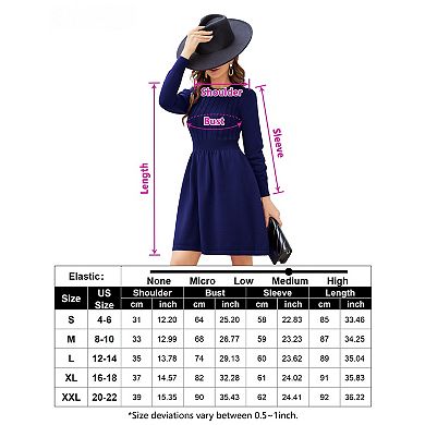 Women Long Sleeve Knitted Crewneck High Waist A-Line Cute Mini Sweater Dress
