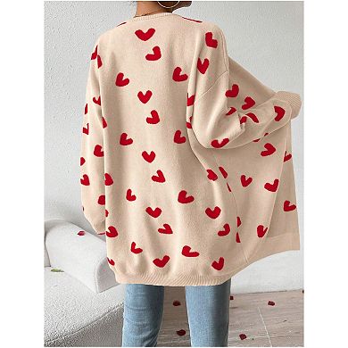 Womens Cute Heart Cardigans Oversized Long Sleeve Open Front Knit Sweaters