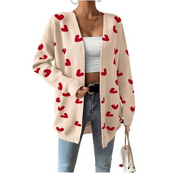 Womens Cute Heart Cardigans Oversized Long Sleeve Open Front Knit Sweaters