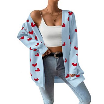 Womens Cute Heart Cardigans Oversized Long Sleeve Open Front Knit Sweaters