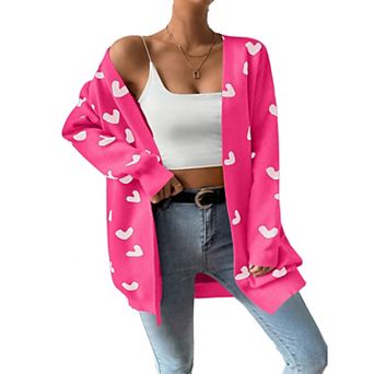 Womens Cute Heart Cardigans Oversized Long Sleeve Open Front Knit Sweaters