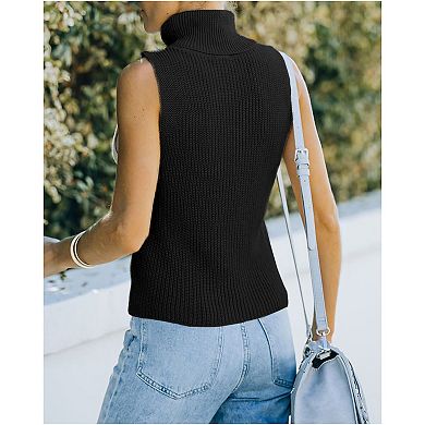 Womens Turtleneck Sweater Sleeveless Slim Fit Knit Pullovers Casual Basic Stretch Tank Top