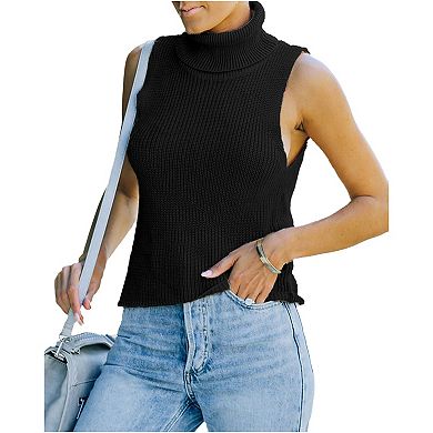 Womens Turtleneck Sweater Sleeveless Slim Fit Knit Pullovers Casual Basic Stretch Tank Top
