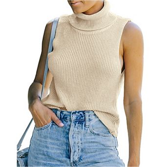 Womens Turtleneck Sweater Sleeveless Slim Fit Knit Pullovers Casual Basic Stretch Tank Top