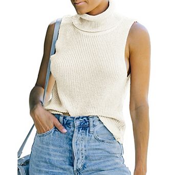 Womens Turtleneck Sweater Sleeveless Slim Fit Knit Pullovers Casual Basic Stretch Tank Top