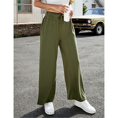 Women's Yoga Pants with Pockets Casual Joggers Loose Lounge Wide Leg High Waisted Drawstring Pants