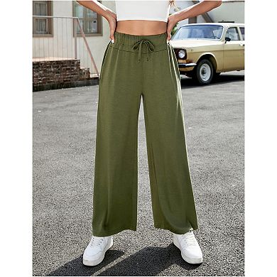 Women's Yoga Pants with Pockets Casual Joggers Loose Lounge Wide Leg High Waisted Drawstring Pants