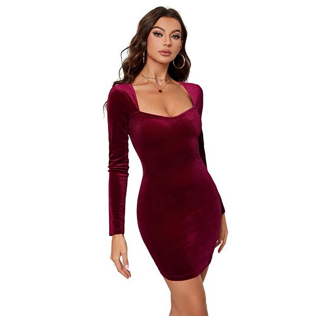 white christmas dresses Wine Sequined Velvet Criss Cross Strap Mini Dress main image 0