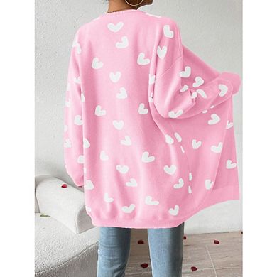 Womens Soft Pocketed Long Sleeve Cute Cardigan Sweaters Open Front Ribbed Knit Heart Sweater Coat
