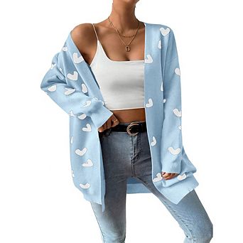 Womens Soft Pocketed Long Sleeve Cute Cardigan Sweaters Open Front Ribbed Knit Heart Sweater Coat