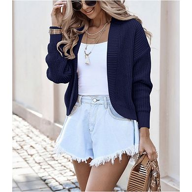 Women's Long Sleeve Open Front Knit Cropped Cardigan Sweaters Casual Short Shrugs Sweater Coats
