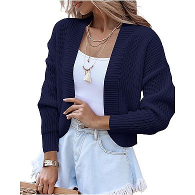 Women's Long Sleeve Open Front Knit Cropped Cardigan Sweaters Casual Short Shrugs Sweater Coats