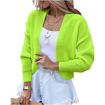 Women's Long Sleeve Open Front Knit Cropped Cardigan Sweaters Casual Short Shrugs Sweater Coats