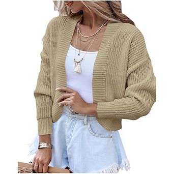 Women's Long Sleeve Open Front Knit Cropped Cardigan Sweaters Casual Short Shrugs Sweater Coats