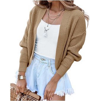 Women's Long Sleeve Open Front Knit Cropped Cardigan Sweaters Casual Short Shrugs Sweater Coats