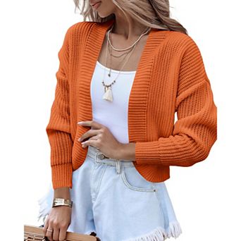 Women's Long Sleeve Open Front Knit Cropped Cardigan Sweaters Casual Short Shrugs Sweater Coats