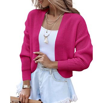 Women's Long Sleeve Open Front Knit Cropped Cardigan Sweaters Casual Short Shrugs Sweater Coats