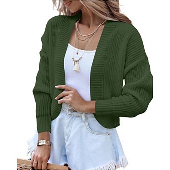 Women's Long Sleeve Open Front Knit Cropped Cardigan Sweaters Casual Short Shrugs Sweater Coats