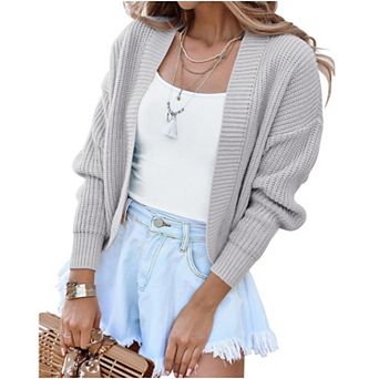 Women's Long Sleeve Open Front Knit Cropped Cardigan Sweaters Casual Short Shrugs Sweater Coats