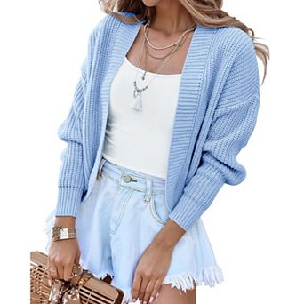 Women's Long Sleeve Open Front Knit Cropped Cardigan Sweaters Casual Short Shrugs Sweater Coats