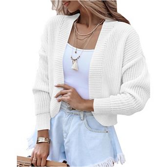 Women's Long Sleeve Open Front Knit Cropped Cardigan Sweaters Casual Short Shrugs Sweater Coats
