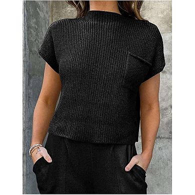 Womens Short Sleeve Sweater Vest Trendy Cotton Knit Pullover Crew Neck Ribbed Knit Vests Tank Top