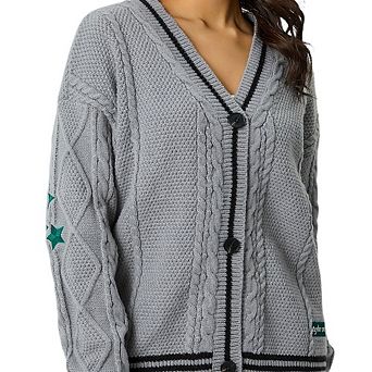 Womens Cardigan Star Knit Open Front Cardigan V Neck Long Sleeve Oversized Button Sweater Coat