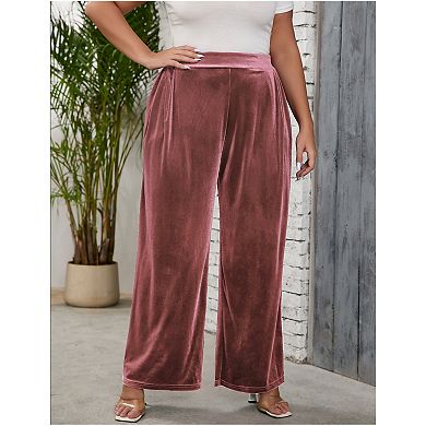 Women Plus Size Velvet Pants Long Wide Leg Trousers for Women Elastic Waist Casual Trouser