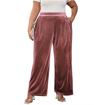 Women Plus Size Velvet Pants Long Wide Leg Trousers for Women Elastic Waist Casual Trouser