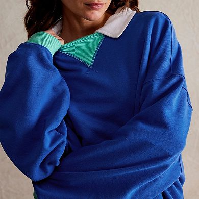 Womens Oversized Sweatshirt Color Block Long Sleeve Crewneck Tunic Tops Loose Fit Pullover