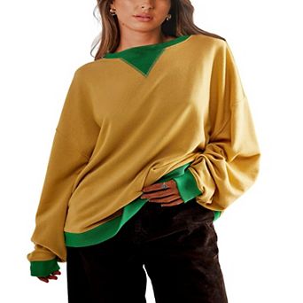 Womens Oversized Sweatshirt Color Block Long Sleeve Crewneck Tunic Tops Loose Fit Pullover
