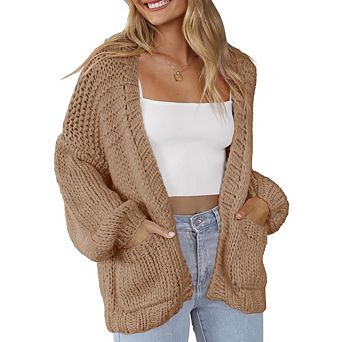 Womens Cardigan Soft Pocketed Long Sleeves Casual Knitted Open Front Cardigans Lightweight Sweaters