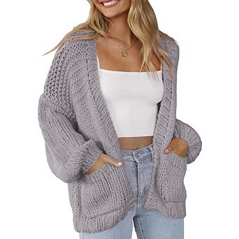 Womens Cardigan Soft Pocketed Long Sleeves Casual Knitted Open Front Cardigans Lightweight Sweaters