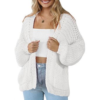 Womens Cardigan Soft Pocketed Long Sleeves Casual Knitted Open Front Cardigans Lightweight Sweaters