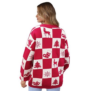 Womens Plaid Cardigan Ugly Xmas Soft Long Sleeves Casual Knitted Open Front Cardigans Sweaters