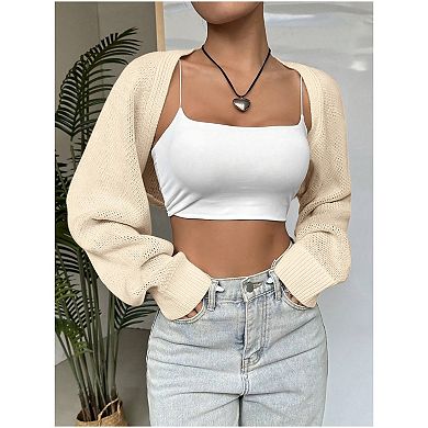 Women’s Bolero Shrug Sweaters Knitted Open Front Long Sleeve Cropped Tops Solid Casual Cardigans