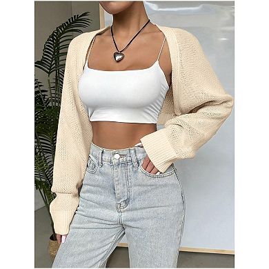 Women’s Bolero Shrug Sweaters Knitted Open Front Long Sleeve Cropped Tops Solid Casual Cardigans