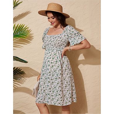 Women's Maternity Dress Floral Square Neck A Line Fashion Dress Short Sleeves Dress for Photography
