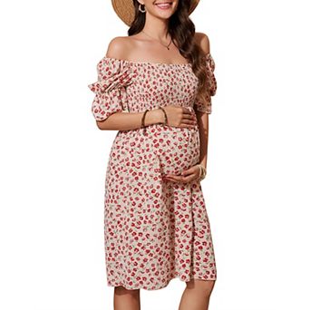 Women's Maternity Dress Floral Square Neck A Line Fashion Dress Short Sleeves Dress for Photography