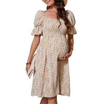 Women's Maternity Dress Floral Square Neck A Line Fashion Dress Short Sleeves Dress for Photography