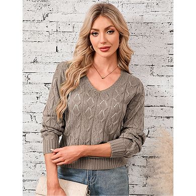 Women's V Neck Long Sleeve Pullover Sweater Lightweight Knit Sweaters Novelty Sweaters