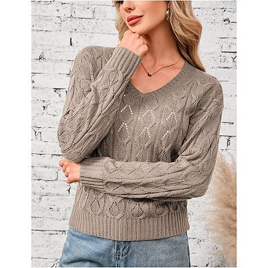 Women's V Neck Long Sleeve Pullover Sweater Lightweight Knit Sweaters Novelty Sweaters
